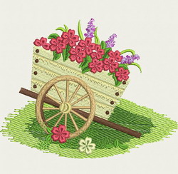 Floral Wheelbarrow machine embroidery designs