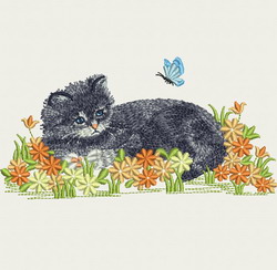 Cat In Flowers machine embroidery designs