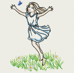 Vintage Playful Girl 02(Md) machine embroidery designs