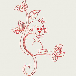 Redwork Playful Monkey 03(Lg)
