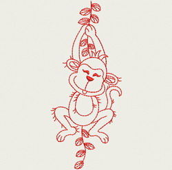 Redwork Playful Monkey 06(Md) machine embroidery designs