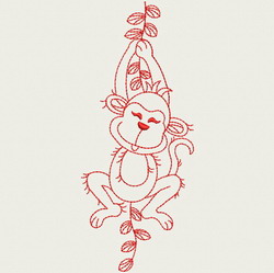 Redwork Playful Monkey 06(Lg)