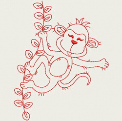 Redwork Playful Monkey 07(Md) machine embroidery designs