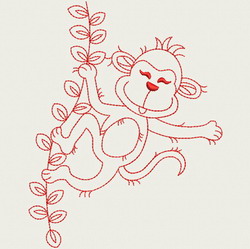 Redwork Playful Monkey 07(Lg)