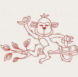 Redwork Playful Monkey 08(Md) machine embroidery designs