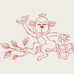 Redwork Playful Monkey 08(Lg)