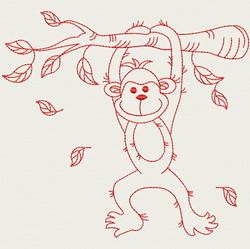 Redwork Playful Monkey 09(Lg)