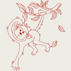 Redwork Playful Monkey 10(Lg)
