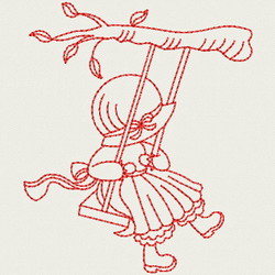 Redwork Swing Sunbonnets 02(Sm)