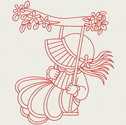 Redwork Swing Sunbonnets 05(Md) machine embroidery designs