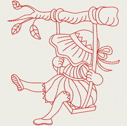 Redwork Swing Sunbonnets 06(Md) machine embroidery designs