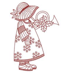 Redwork Christmas Sunbonnets 08(Md) machine embroidery designs