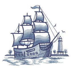 Toile Ships 07(Lg) machine embroidery designs