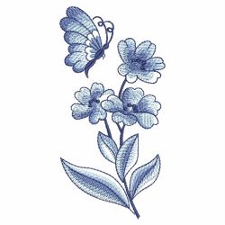 Blue Jacobean Floral Butterfly 04(Md) machine embroidery designs