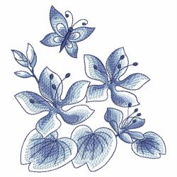 Blue Jacobean Floral Butterfly 05(Md) machine embroidery designs