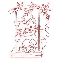 Redwork Garden Kitty 08(Lg) machine embroidery designs