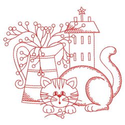 Redwork Lazy Kitten 07(Lg) machine embroidery designs