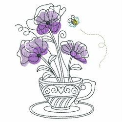 Sketched Teacup In Bloom 02(Sm) machine embroidery designs
