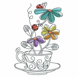 Sketched Teacup In Bloom 04(Sm) machine embroidery designs