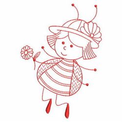 Redwork Stick Ladybug Girls 07(Sm) machine embroidery designs