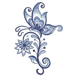 Blue Jacobean Floral Butterfly 02(Lg)