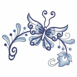 Blue Jacobean Floral Butterfly 03(Sm) machine embroidery designs
