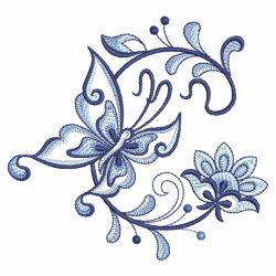 Blue Jacobean Floral Butterfly 04(Md) machine embroidery designs