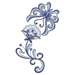 Blue Jacobean Floral Butterfly 07(Md) machine embroidery designs