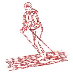 Redwork Skiers 04(Lg) machine embroidery designs