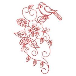 Redwork Flower and Bird 09(Lg)