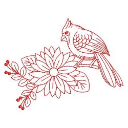 Redwork Flower and Cardinal 04(Lg)