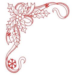 Redwork Ribbon Christmas Corners 04(Lg)