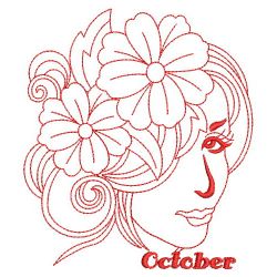 Redwork Monthly Beauty 10(Lg) machine embroidery designs