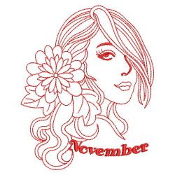 Redwork Monthly Beauty 11(Lg) machine embroidery designs
