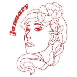 Redwork Monthly Beauty 01(Lg) machine embroidery designs