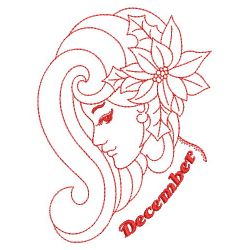 Redwork Monthly Beauty 12(Lg) machine embroidery designs