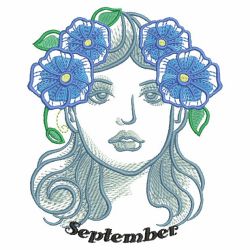 Sketched Month Flower Girls 09(Lg) machine embroidery designs