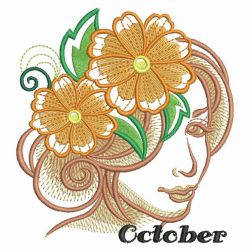 Sketched Month Flower Girls 10(Lg) machine embroidery designs