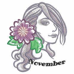 Sketched Month Flower Girls 11(Lg) machine embroidery designs