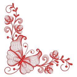 Redwork Rippled Butterfly Corners 01(Sm) machine embroidery designs