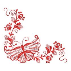 Redwork Rippled Butterfly Corners 02(Md) machine embroidery designs