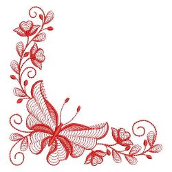 Redwork Rippled Butterfly Corners 03(Lg) machine embroidery designs