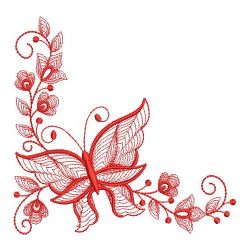 Redwork Rippled Butterfly Corners 07(Sm) machine embroidery designs