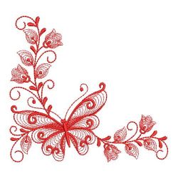 Redwork Rippled Butterfly Corners 08(Md) machine embroidery designs