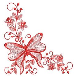 Redwork Rippled Butterfly Corners 09(Sm) machine embroidery designs