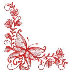 Redwork Rippled Butterfly Corners 10(Sm) machine embroidery designs