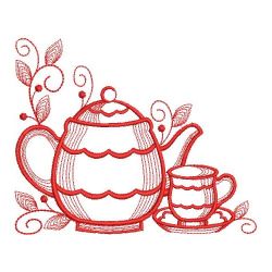 Redwork Tea Time Corners 03(Sm) machine embroidery designs