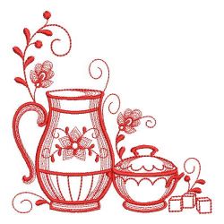 Redwork Tea Time Corners 04(Sm) machine embroidery designs