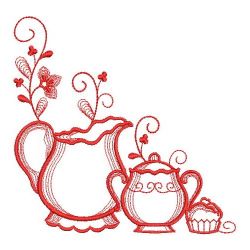 Redwork Tea Time Corners 05(Sm) machine embroidery designs