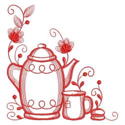 Redwork Tea Time Corners 06(Sm) machine embroidery designs